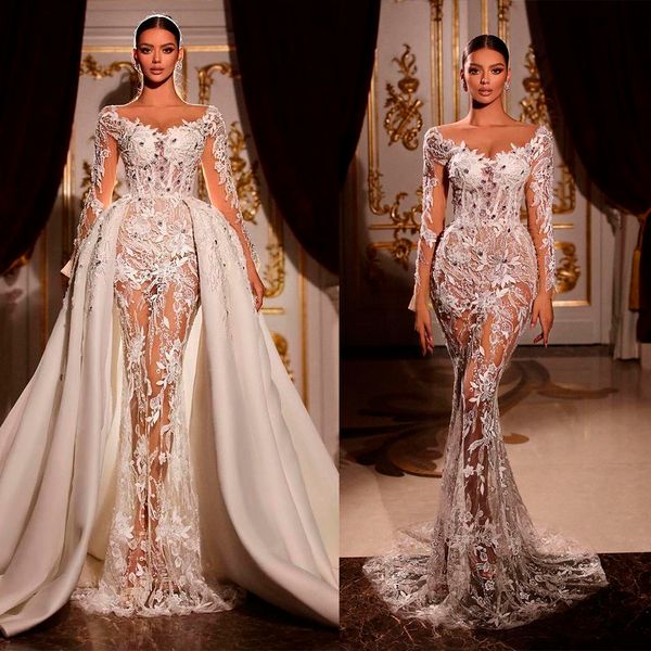 elegant lace mermaid wedding dress with detachable train applique full sleeve saudi arabic illusion bridal gown, White
elegant lace mermaid wedding dress with detachable train applique full sleeve saudi arabic illusion bridal gown, White