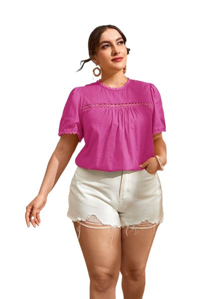 plus guipure lace panel puff sleeve blouse l21o#, Black
plus guipure lace panel puff sleeve blouse l21o#, Black