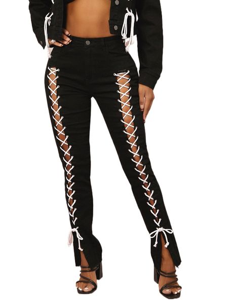 sxy zipper fly contrast lace up jeans t9hf#, Blue
sxy zipper fly contrast lace up jeans t9hf#, Blue