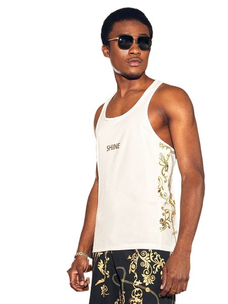 men baroque & letter graphic tank 18mw#, White;black 
men baroque & letter graphic tank 18mw#, White;black