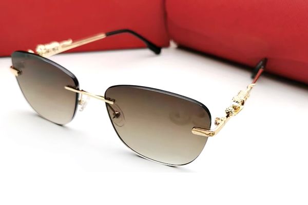 

Luxury Brand Designer Sunglasses Woman Mens Rimless Panther Sunglass Oval Round Lens Rimless Cut Leopard Sun Glasses Vintage Driving Eyeglasses Shades Gafas De Sol