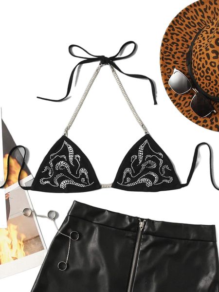 rhinestone chain tie backless halter 96ui#, White 
rhinestone chain tie backless halter 96ui#, White