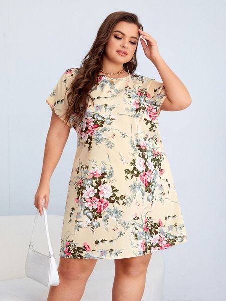 plus batwing sleeve floral print dress y65t#, Black 
plus batwing sleeve floral print dress y65t#, Black
