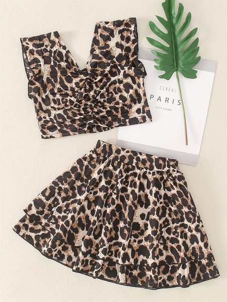 little girl's leopard print ruffle and skirt she, White
little girl's leopard print ruffle and skirt she, White