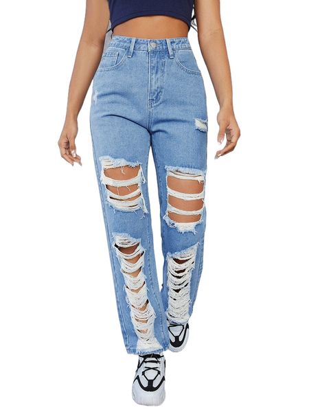 ripped straight leg jeans x8fz#, Blue
