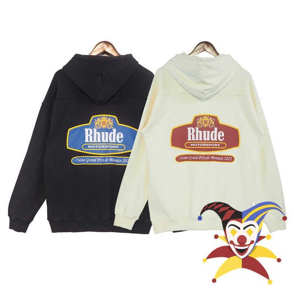 2022fw rhude hoodie men women washed vintage oversized pullover, Black 
2022fw rhude hoodie men women washed vintage oversized pullover, Black