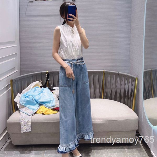 women's jeans ruffled straight jeans worn high waist elastic leisure wide leg pants spring and autumn end, Blue
women's jeans ruffled straight jeans worn high waist elastic leisure wide leg pants spring and autumn end, Blue