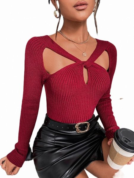 cut out twist rib-knit sweater l4gn#, White;black
cut out twist rib-knit sweater l4gn#, White;black