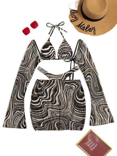 3pack allover print halter triangle bikini swimsuit w5m4#, White;black