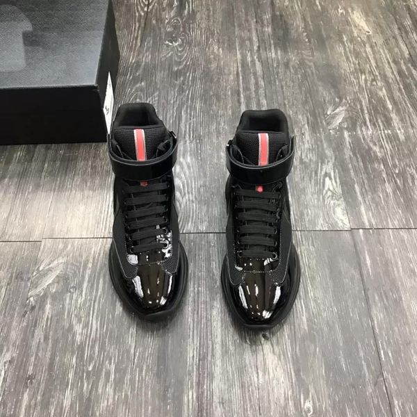 casual shoes patent leather mesh designer men's high end trendy high sneakers contrast color design cool fashion authentic running shoe, Black 
casual shoes patent leather mesh designer men's high end trendy high sneakers contrast color design cool fashion authentic running shoe, Black