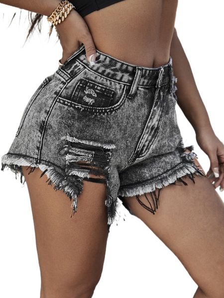 sxy ripped fringe hem denim shorts w3ep#, White;black