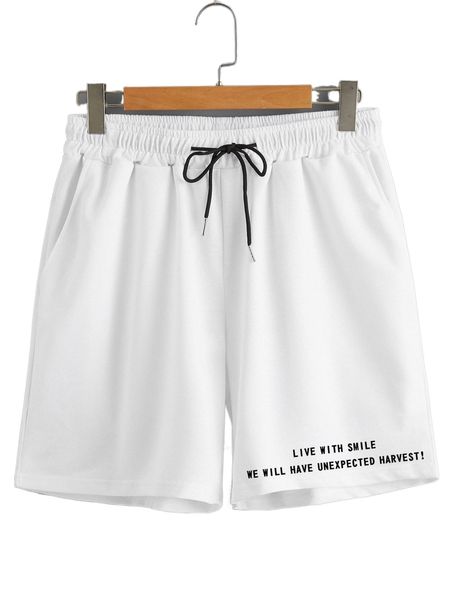 men slogan graphic drawstring waist shorts z21d#, White;black