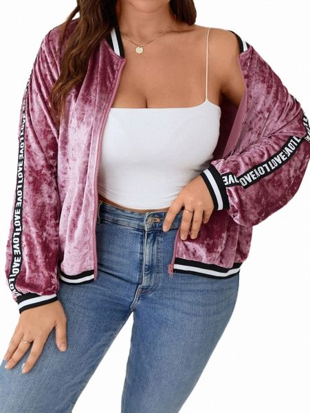 plus letter tape zip up velvet bomber jacket z0xf#, Black
plus letter tape zip up velvet bomber jacket z0xf#, Black