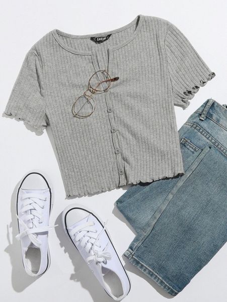 button front lettuce trim crop j9ya#, White
button front lettuce trim crop j9ya#, White