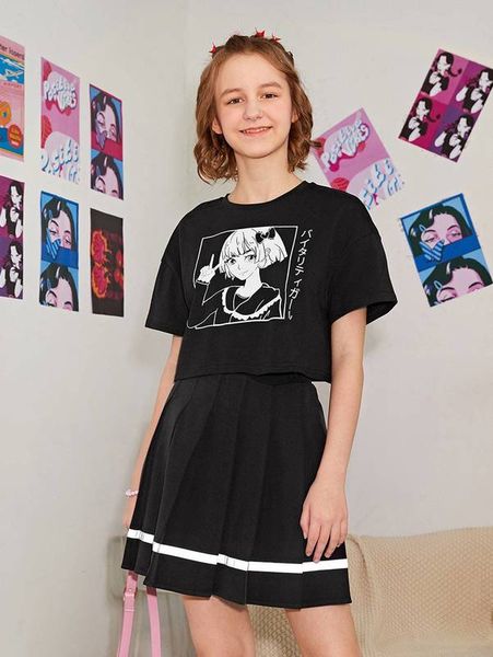 teen girls figure & letter graphic drop shoulder tee & pleated skirt she, White
teen girls figure & letter graphic drop shoulder tee & pleated skirt she, White