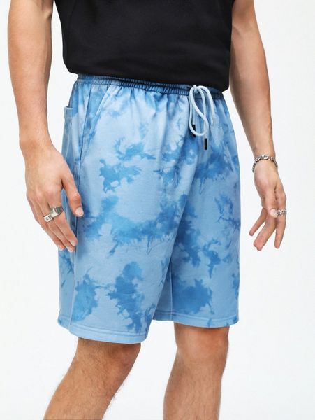 men tie dye drawstring waist shorts j6mi#, White;black