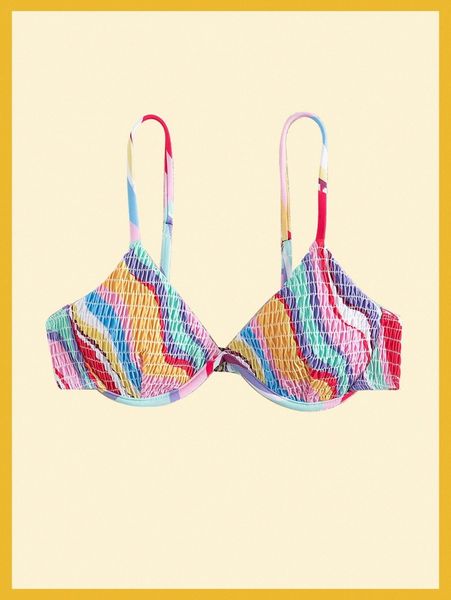 striped smocked underwire bikini 18wy#, White;black