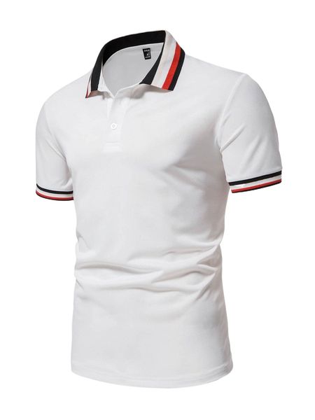 men striped trim polo shirt 43t0#, White;black 
men striped trim polo shirt 43t0#, White;black
