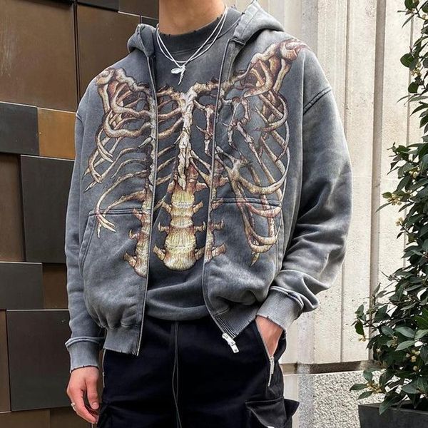 present damaged washed old zipper jacket fashion loose high street hip hop hooded man, Black
present damaged washed old zipper jacket fashion loose high street hip hop hooded man, Black
