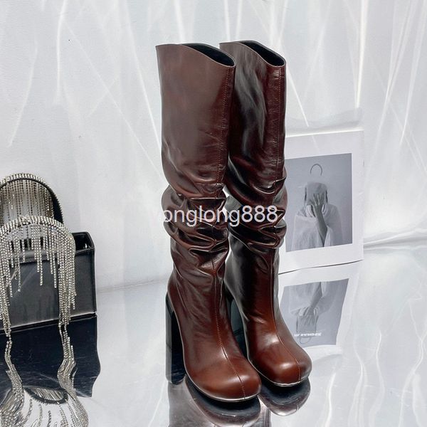 boots high end quality knee length boots women's heel round toe pile thick high tube leather, Black
boots high end quality knee length boots women's heel round toe pile thick high tube leather, Black