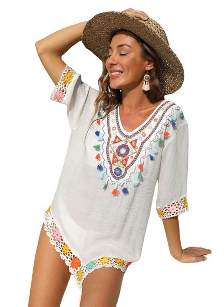 women's swimwear salida de playa mujer 2022 beach cover up pareo bathing suit coverup plus size embroidery hand hook stitching cape, White;black
women's swimwear salida de playa mujer 2022 beach cover up pareo bathing suit coverup plus size embroidery hand hook stitching cape, White;black