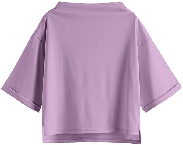 & tees women's three-quarter sleeve collar basic loose t-shirt elegant top, White
& tees women's three-quarter sleeve collar basic loose t-shirt elegant top, White