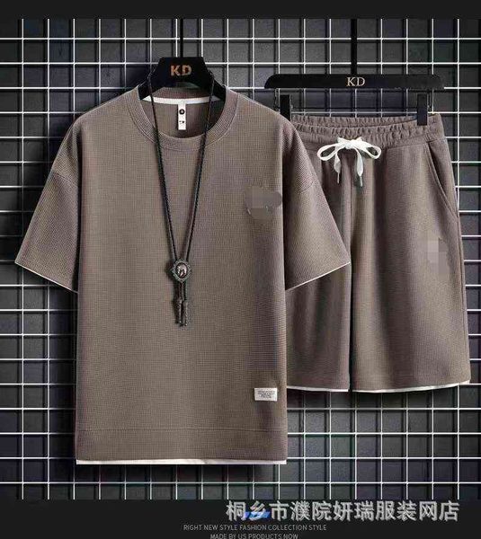 summer 2022 casual round neck waffle short sleeve t-shirt set men solid color embroidery, White;black
summer 2022 casual round neck waffle short sleeve t-shirt set men solid color embroidery, White;black