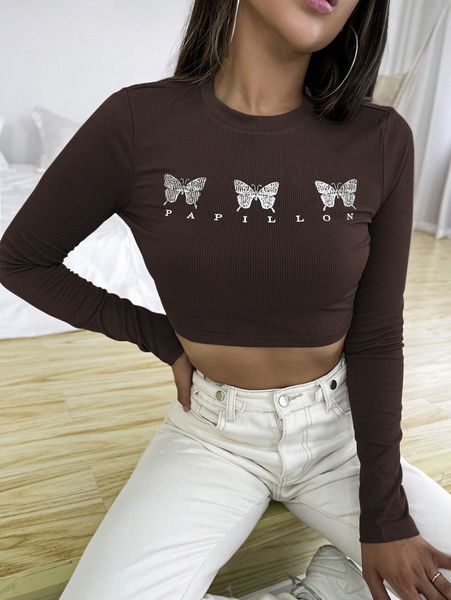 butterfly & letter graphic crop p6yt#, White
