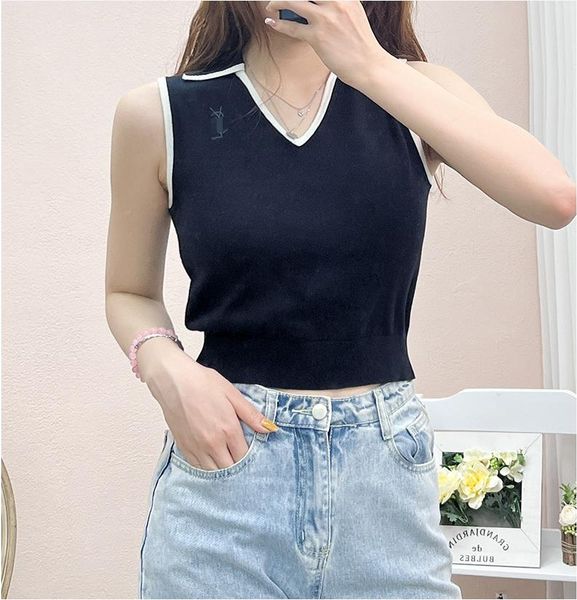610 2022 runway summer brand same style t shirt black lapel neck sleeveless pullover women's sweaters meiyi, White;black
610 2022 runway summer brand same style t shirt black lapel neck sleeveless pullover women's sweaters meiyi, White;black
