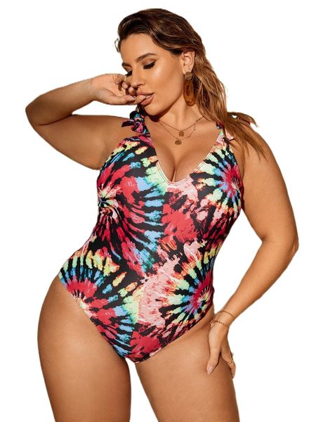 plus tie dye knot one piece swimsuit l59j#, White;black
plus tie dye knot one piece swimsuit l59j#, White;black