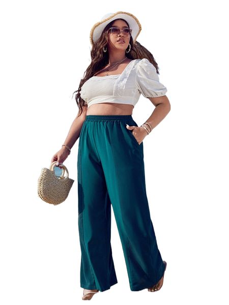plus slant pockets wide leg pants n3x0#, Black