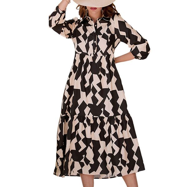 v-neck a-line mid calf shirt chiffon print dress versatile women summer with 3/4 long sleeves dress and geometric printed, Black;gray
v-neck a-line mid calf shirt chiffon print dress versatile women summer with 3/4 long sleeves dress and geometric printed, Black;gray