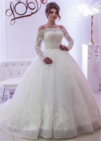 elegant tulle off-the-shoulder lace applique ball gown wedding dresses long sleeves crystals bridal gown abiti da sposa, White
elegant tulle off-the-shoulder lace applique ball gown wedding dresses long sleeves crystals bridal gown abiti da sposa, White