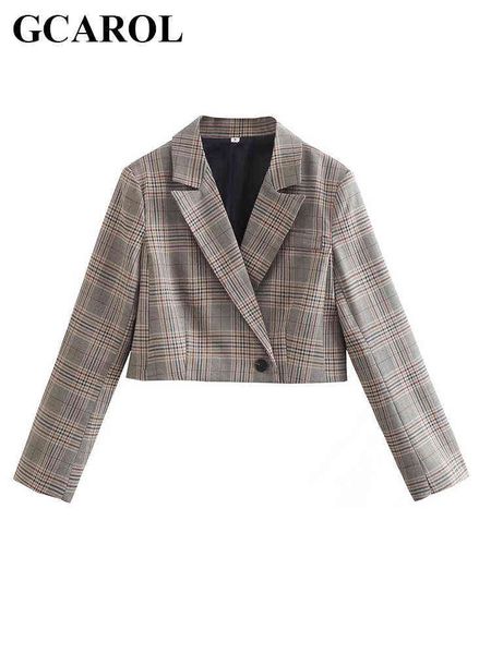 gcarol women notched collar plaid short suit single button classic vintage england style blazer streetwear outwear 4 season j220813, White;black
gcarol women notched collar plaid short suit single button classic vintage england style blazer streetwear outwear 4 season j220813, White;black