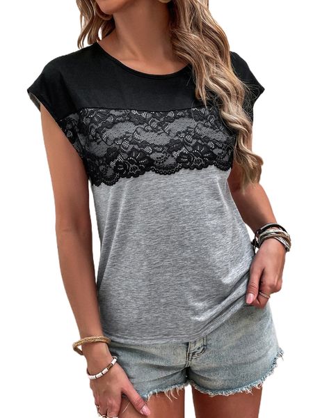 colorblock contrast guipure lace tee m38c#, White
colorblock contrast guipure lace tee m38c#, White