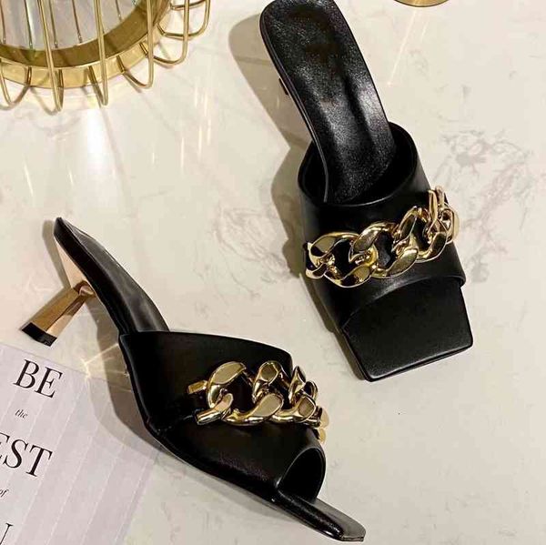 women's leather summer slippers shoes multi chain decorative slippers women's high heels series special price, Black
women's leather summer slippers shoes multi chain decorative slippers women's high heels series special price, Black