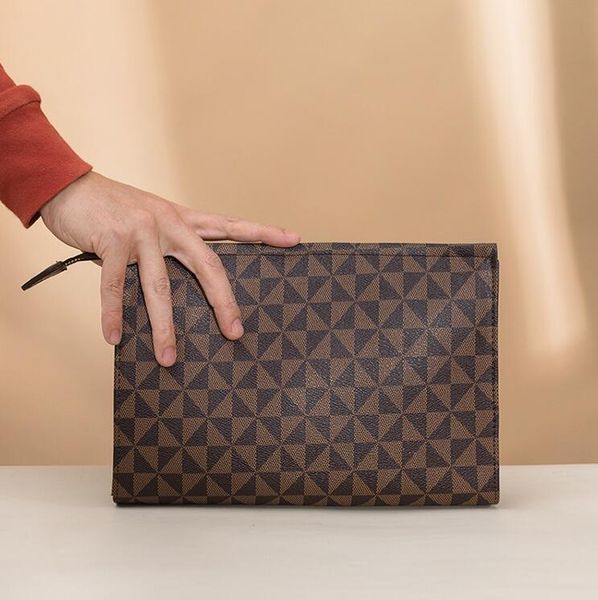 

Wholesale this year's popular printed leathers wrist bags street trend Plaid storage wallet Joker cross business clutch bag fashion contrast leather handbag, Brown-2327