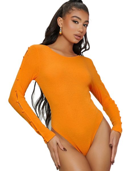 neon orange rib knit bodysuit 97ik#, White