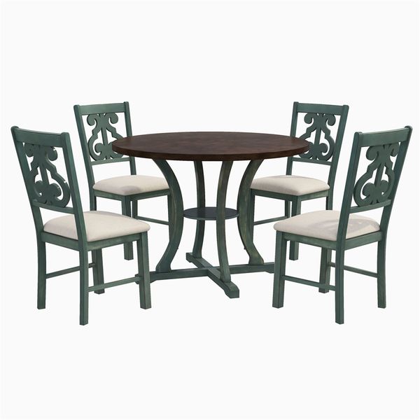 2022 dining room furniture 5-piece round table and chair set with special-shaped legs and an exquisitely designed hollow antique blue/ dark
2022 dining room furniture 5-piece round table and chair set with special-shaped legs and an exquisitely designed hollow antique blue/ dark