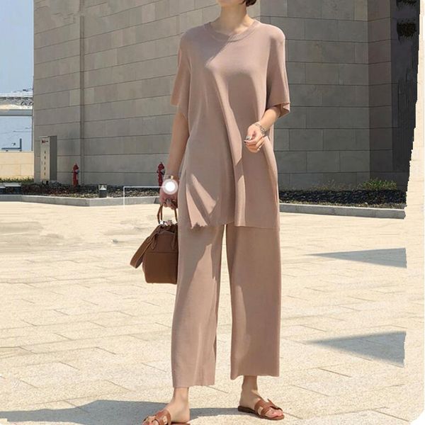 jsxdhk fashion summer knitted two piece set women ice silk knitting loose long split pullovers and casual wide leg pants suits 0616, Black;gray
jsxdhk fashion summer knitted two piece set women ice silk knitting loose long split pullovers and casual wide leg pants suits 0616, Black;gray
