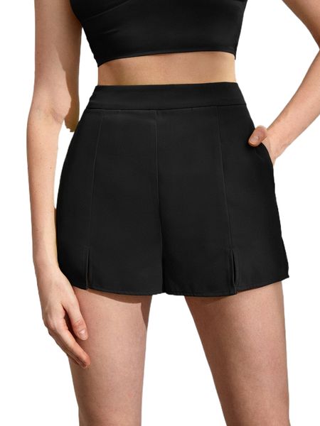 high waist split hem shorts g8p6#, White;black