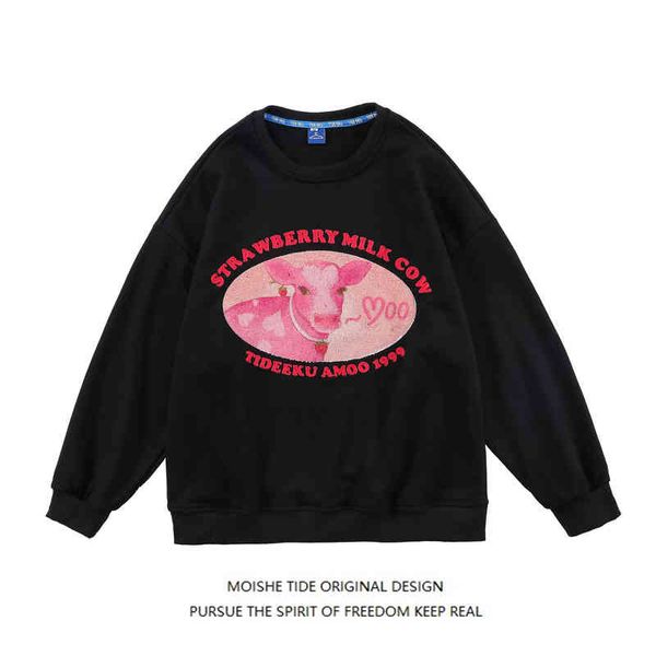 moishe tide american brand cow embroidery round neck sweater for men and women loose bf harajuku style couple, Black
moishe tide american brand cow embroidery round neck sweater for men and women loose bf harajuku style couple, Black