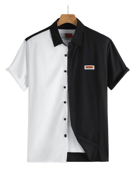 men letter patch detail colorblock shirt without tee 77cx#, White;black 
men letter patch detail colorblock shirt without tee 77cx#, White;black