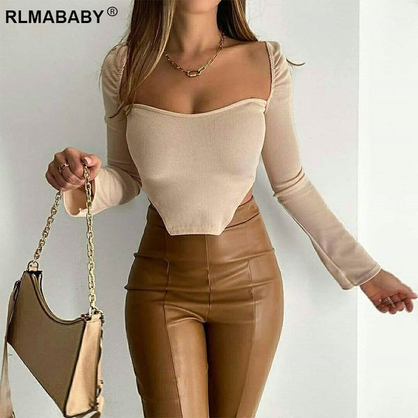 fashion elegant women square collar long sleeve autumn winter tshirt slim low neck asymmetrical hem knitted ribbed crop top, White
fashion elegant women square collar long sleeve autumn winter tshirt slim low neck asymmetrical hem knitted ribbed crop top, White