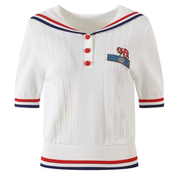 603 l 2022 runway summer brand same style sweater white lapel neck short sleeve women's sweaters yingjie, White;black
603 l 2022 runway summer brand same style sweater white lapel neck short sleeve women's sweaters yingjie, White;black