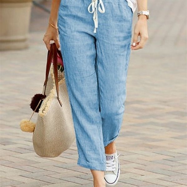 solid lady casual trousers drawstring elastic waist cotton linen women straight ankle length oversize pants 3xl 220325, Black;white
solid lady casual trousers drawstring elastic waist cotton linen women straight ankle length oversize pants 3xl 220325, Black;white