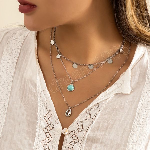 green stone multi layer pendant necklaces for women bohemian gold color sequins shell choker necklaces jewelry, Silver
green stone multi layer pendant necklaces for women bohemian gold color sequins shell choker necklaces jewelry, Silver