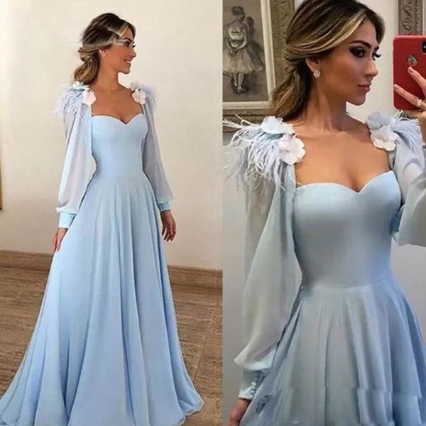 custom light blue prom gown long sleeve elegant pageant formal prom dresses with feathers caps plus size party, Black
custom light blue prom gown long sleeve elegant pageant formal prom dresses with feathers caps plus size party, Black