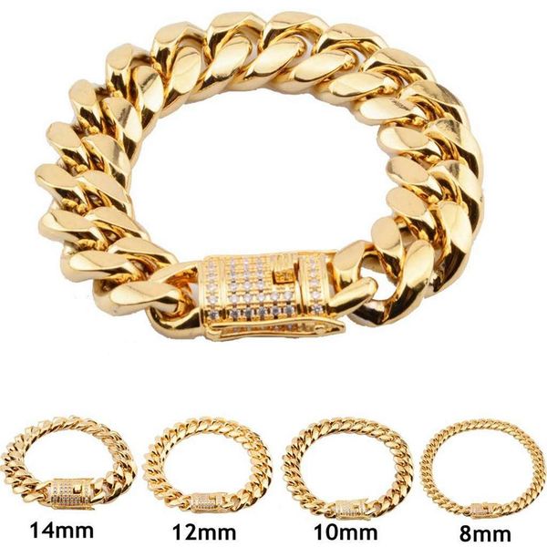 8mm/10mm/12mm/14mm/16mm/18mm mens 18k gold plated stainless steel bracelets high polished miami cuban link punk curb cz bracelet237h, Black
8mm/10mm/12mm/14mm/16mm/18mm mens 18k gold plated stainless steel bracelets high polished miami cuban link punk curb cz bracelet237h, Black