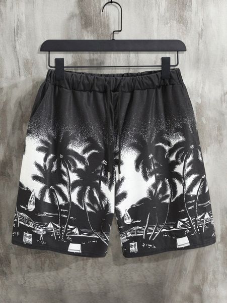men palm tree print drawstring waist shorts x2hd#, White;black